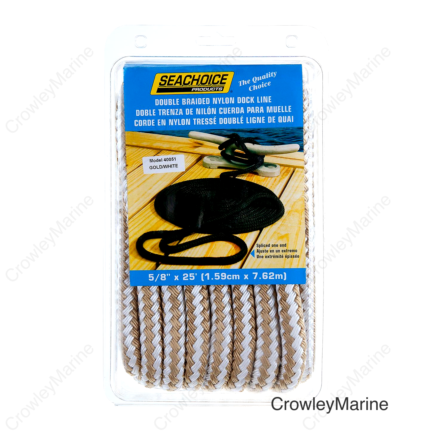 Seachoice Double-Braid Nylon Dock Line w/ Eye Splice, Pre-Shrunk, Heat Stabilized, 5/8 In. X 25 Ft., Gold White