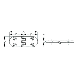 Sea-Dog 2054611 Flush Round Door Hinge, A= 3-1/4", B=1-5/8", C=1-5/8", D=1-3/16", E= 3/16", #10 FH Weight= .16/ .32 thumbnail-1
