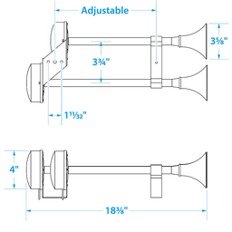 Seachoice Stainless Steel Dual Trumpet Horn, Vibration-Free Mounting Pad, 20-3/4 in. Long, 12V thumbnail-4