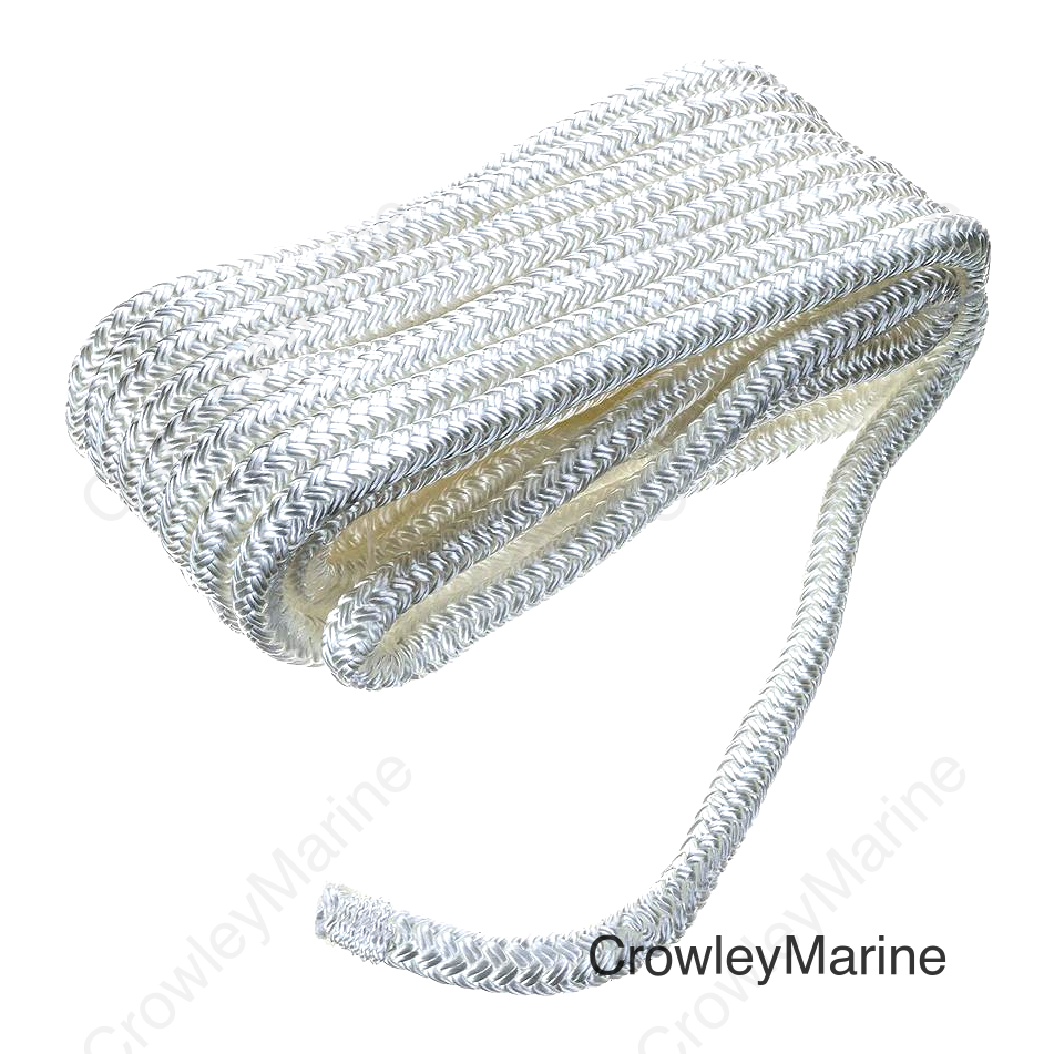 Seachoice Double-Braid Nylon Dock Line w/ Eye Splice, Pre-Shrunk, Heat Stabilized, 3/8 In. X 20 Ft., White