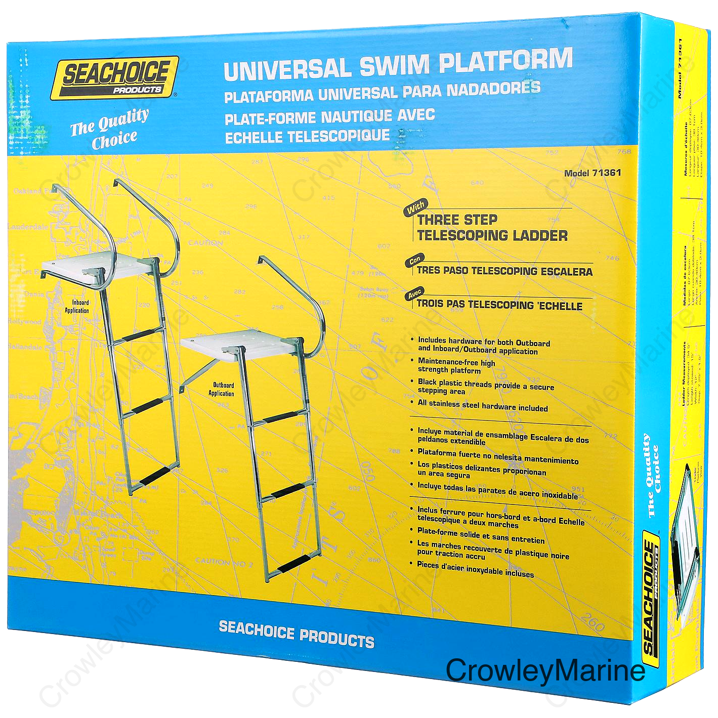 Seachoice Universal Swim Platform w/ Top-Mount Telescoping Ladder, 3 Step Ladder, Inboard/Outboard