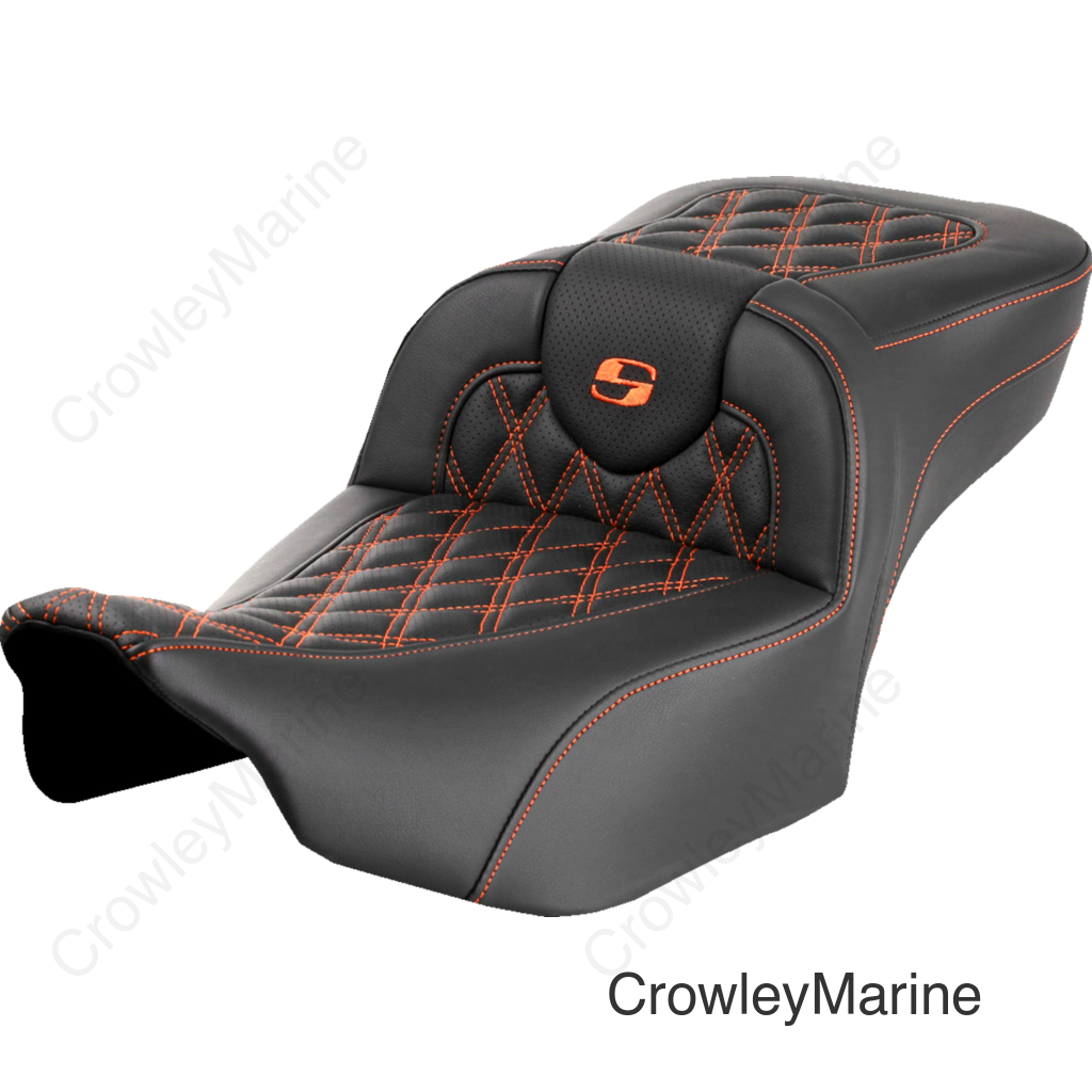 Roadsofa™ Extended Reach Seat - without Backrest - Lattice - Orange Stitch - FLTR/FLHX '23-'24