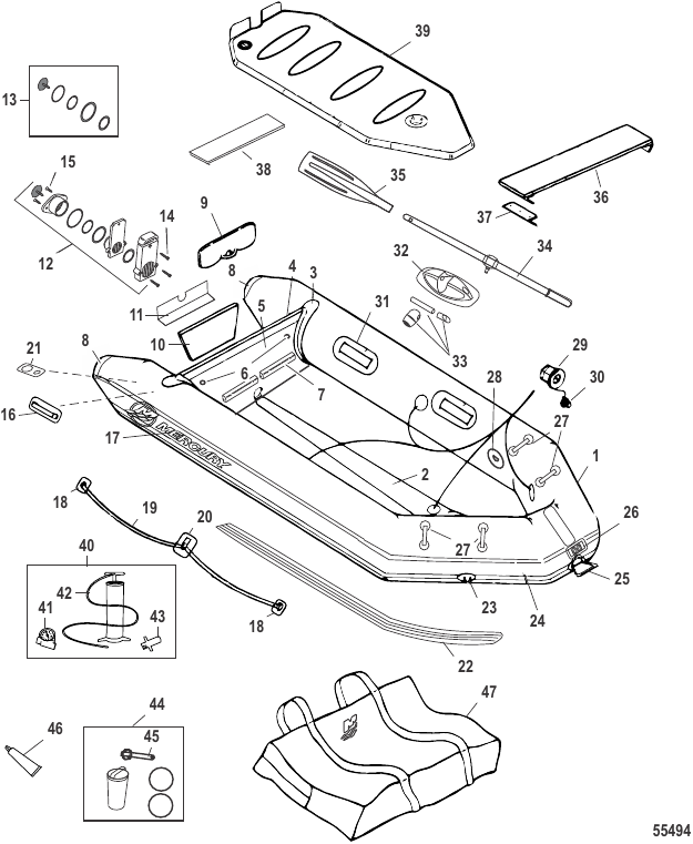 Serial Range Inflatable Boat Mercury PVC Soft Bottom INTL 2014-2015 - BE-BME31718G314 & Up - Air Deck Fish Models (Dark Grey)
