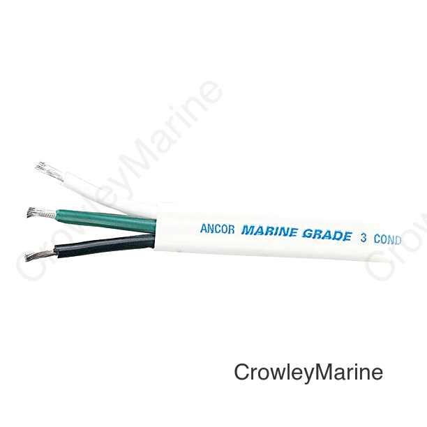 Ancor 130705 Marine Grade™ Tinned Triplex Cable, Black/Green/White Conductors, 6/3 AWG, 50', White Jacket