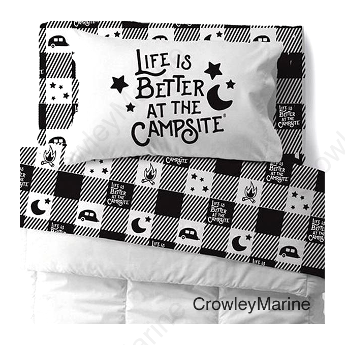Camco 53475 Bed Sheets, Bunk, Buffalo Plaid, Blk/White