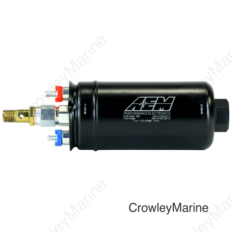 AEM 400LPH High Pressure Inline Fuel Pump - M18x1.5 Female Inlet to M12x1.5 Male Outlet