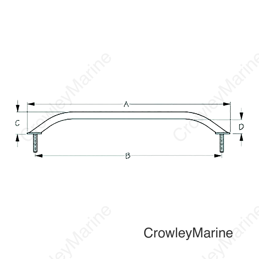 Sea-Dog 2546261 Stud Mount Flanged Handrail, Tube: 7/8" A: 19-3/8"  , B: 18", C: 2-1/4", D:1-1/2" , Fastener: 5/16"-18, Weight: .70, Stainless