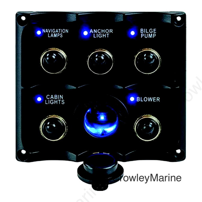 Seadog 424627-1 Water Resistant Toggle Switch Panel w/5 Switches & Power Stocket