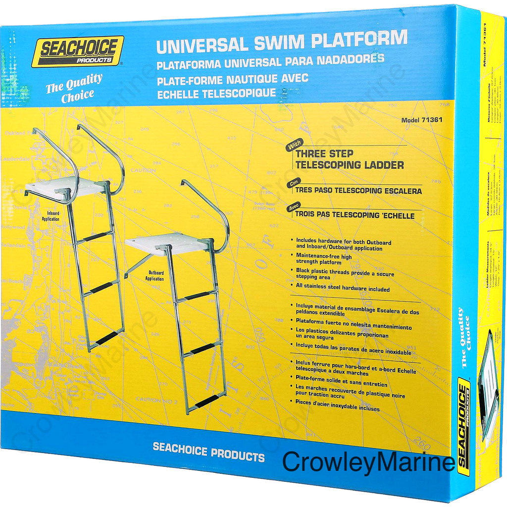 Seachoice Universal Swim Platform w/ Top-Mount Telescoping Ladder, 3 Step Ladder, Inboard/Outboard