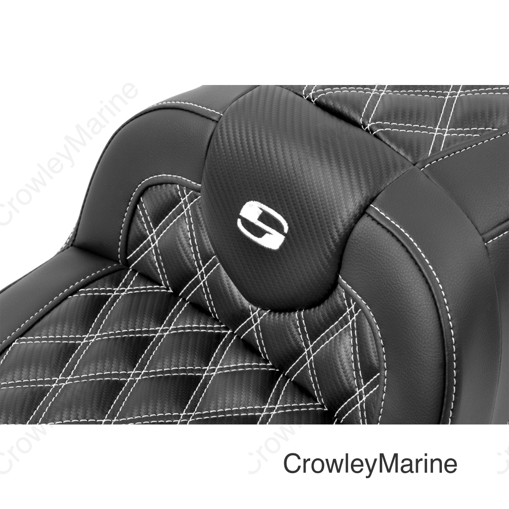 RoadSofa™ Seat - with Backrest - Carbon Fiber - Lattice Stitch - White Stitch - FLTR/FLHX '23-'24