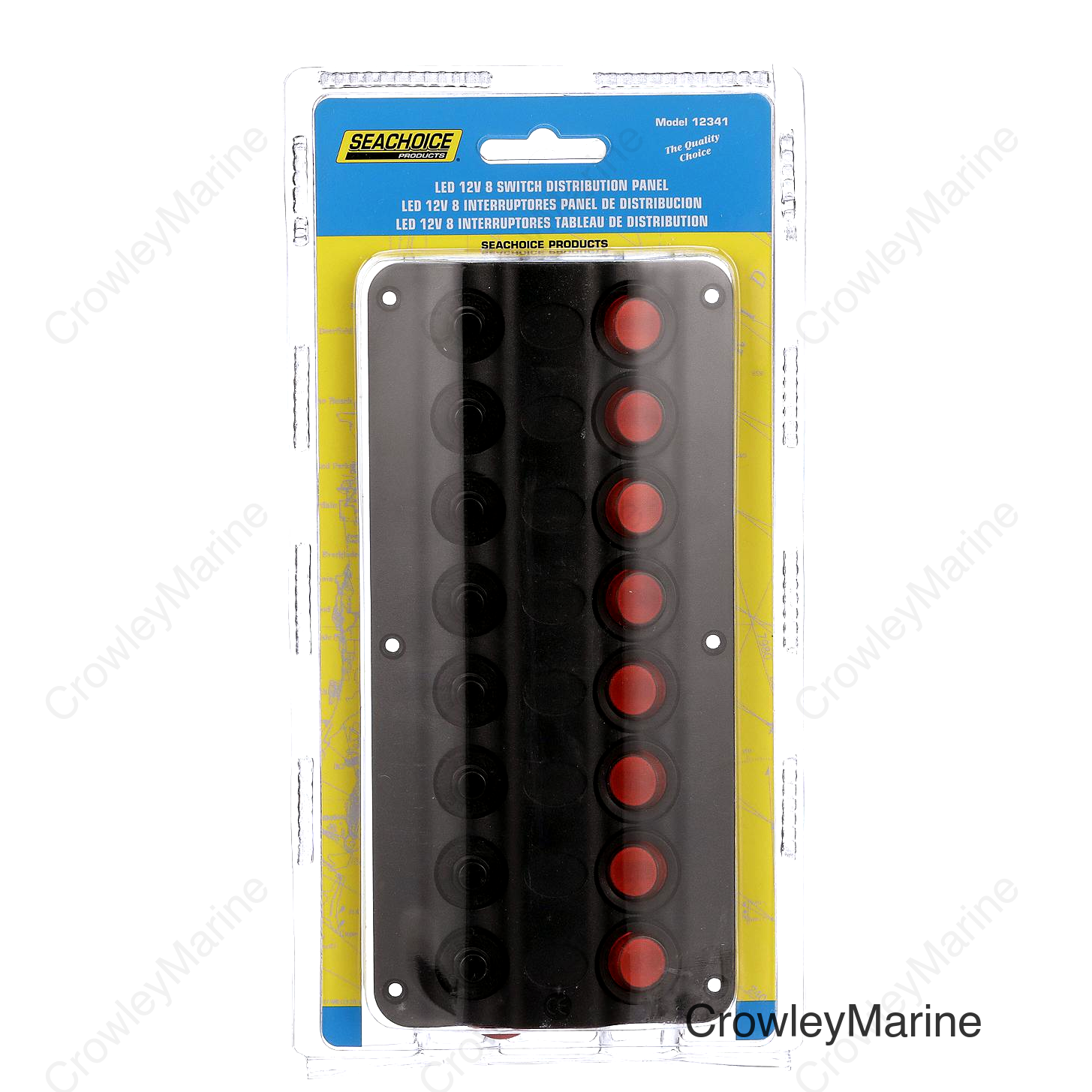 Seachoice LED 12V 8-Switch Distibution Panel, Pre-Wired, Boat Panel Mount