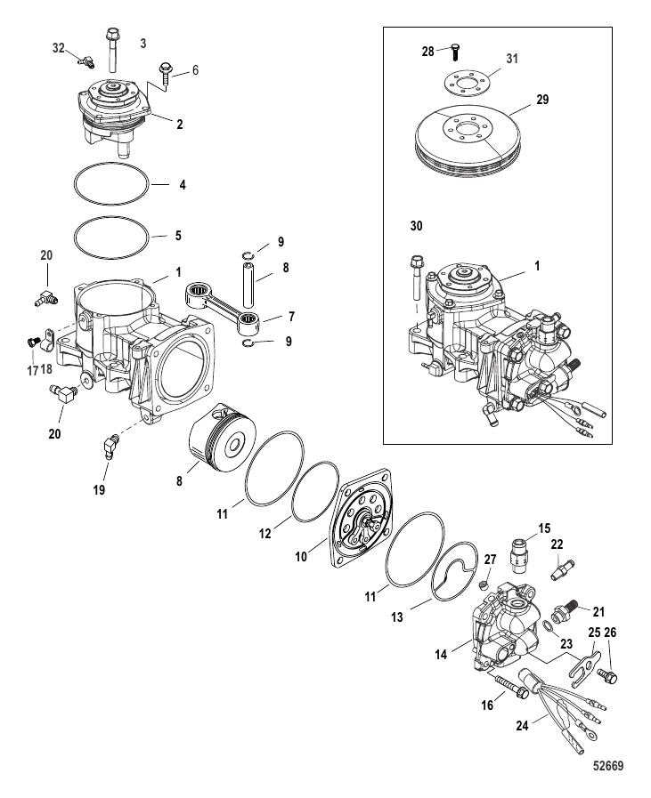 Serial Range Outboard 3.0L DSI (Diesel Spark Ignition) - 1E052967 & Up - Air Compressor Components