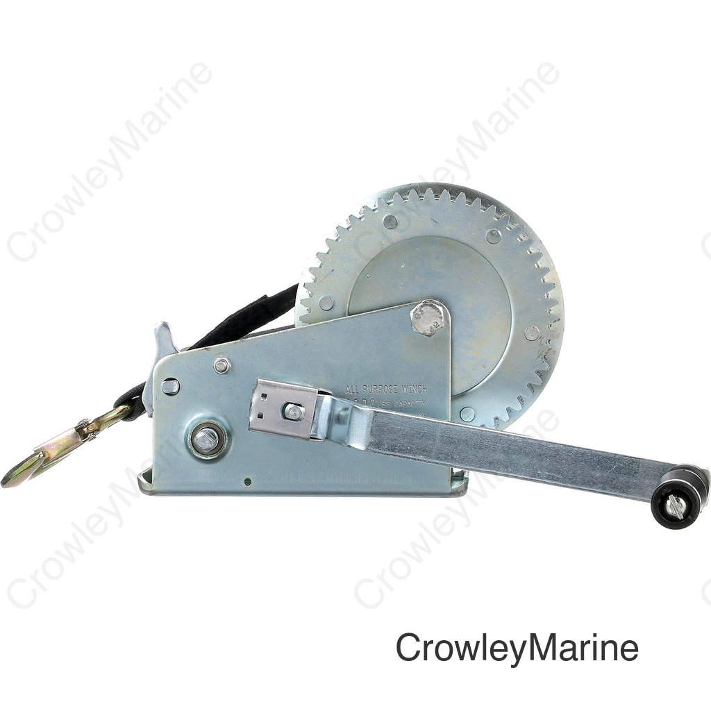 Seachoice Trailer Winch, Strap with Hook, Two Speed, Max Load 2,000 Lbs.