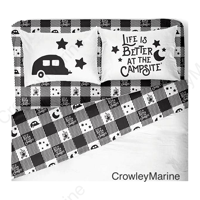 Camco 53474 Bed Sheets, King, Buffalo Plaid, Blk/White