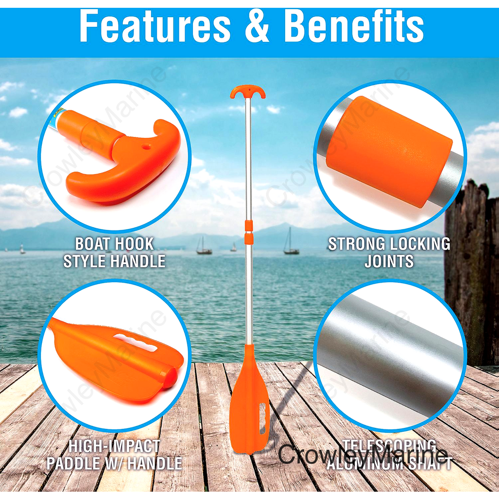 Seachoice Emergency Multi-Purpose Telescoping Boat Hook and Paddle, Orange, 26-72 In.