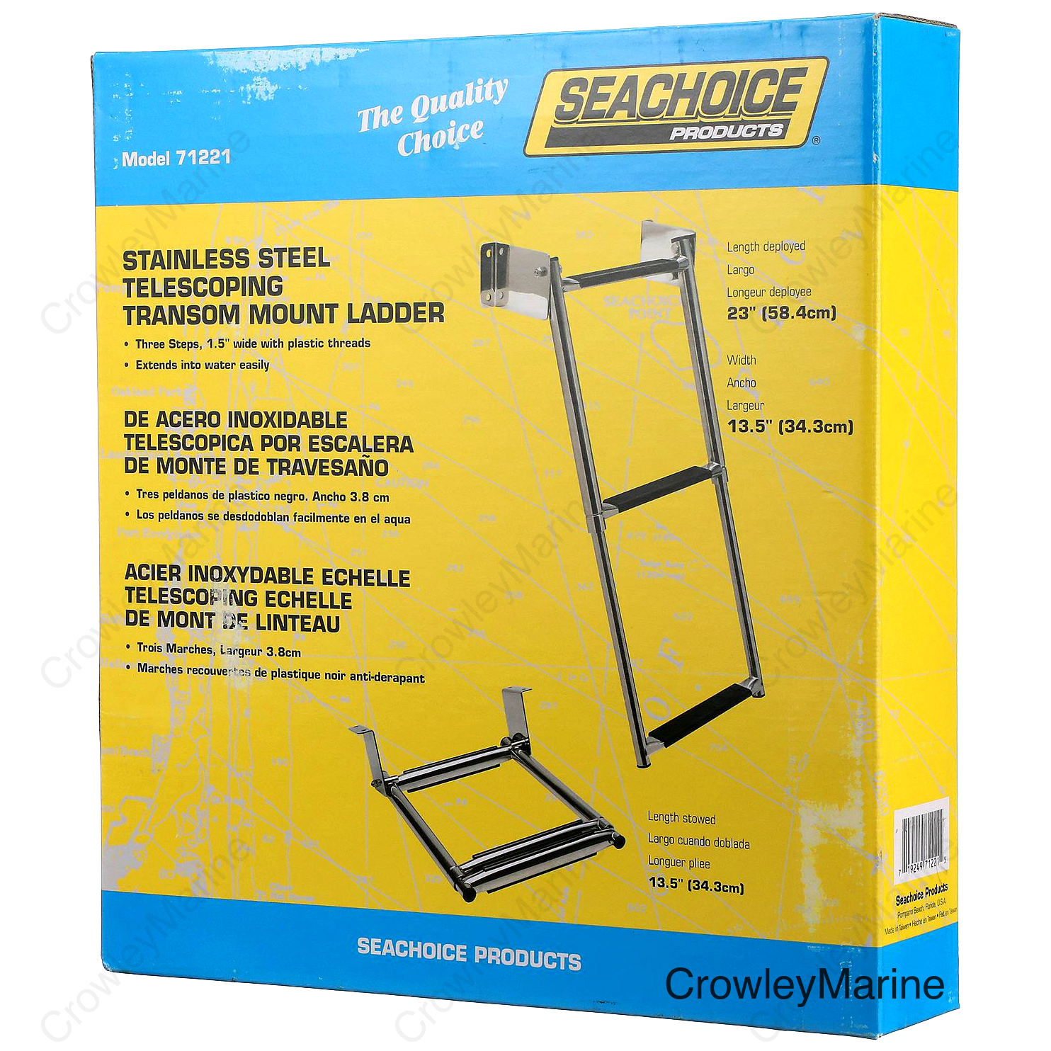 Seachoice Telescoping Transom Mount Ladder, Stainless Steel, 3 Steps, 300 Lb. Capacity