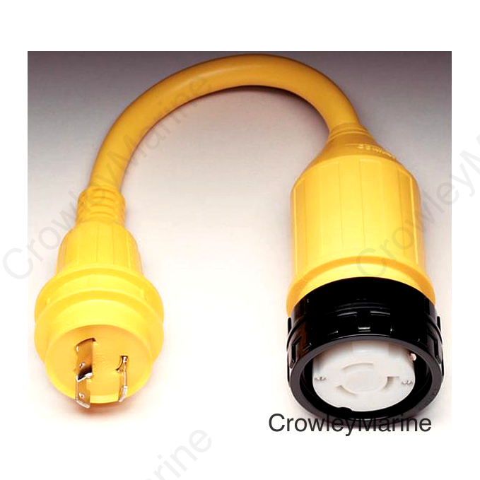 Marinco Standard Pigtail Adapter Dock Side Male 30A 125V Locking to Boat Side Female 50A 125V Locking With Sealing Collar System