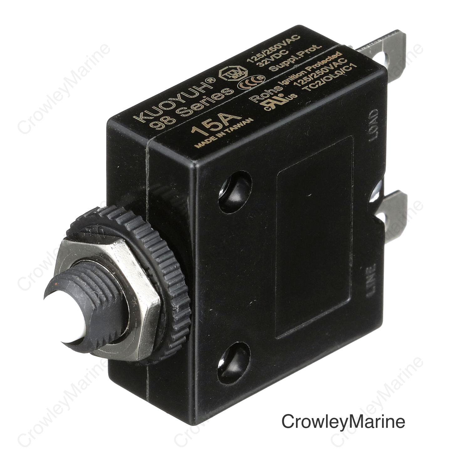 Seachoice Circuit Breaker, Push to Reset, 15 Amp