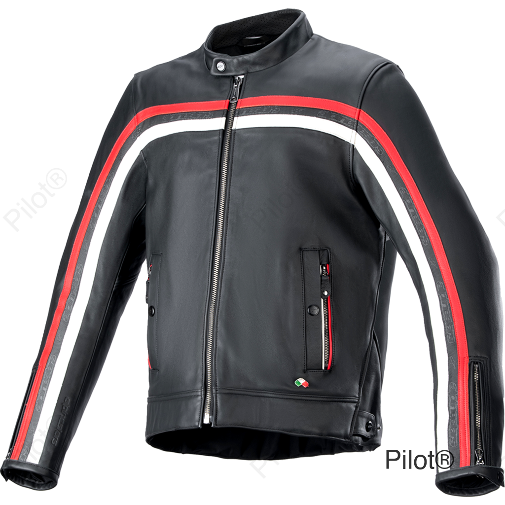 Dyno Leather Jacket - Black/Ruby Red/Ecru - Large