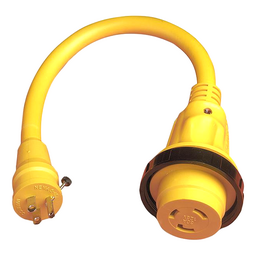 Marinco Standard Pigtail Adapter Dock Side Male 15A 125V Straight Blade With Locking Screw to Female 30A 125V Locking With Sealing Collar System