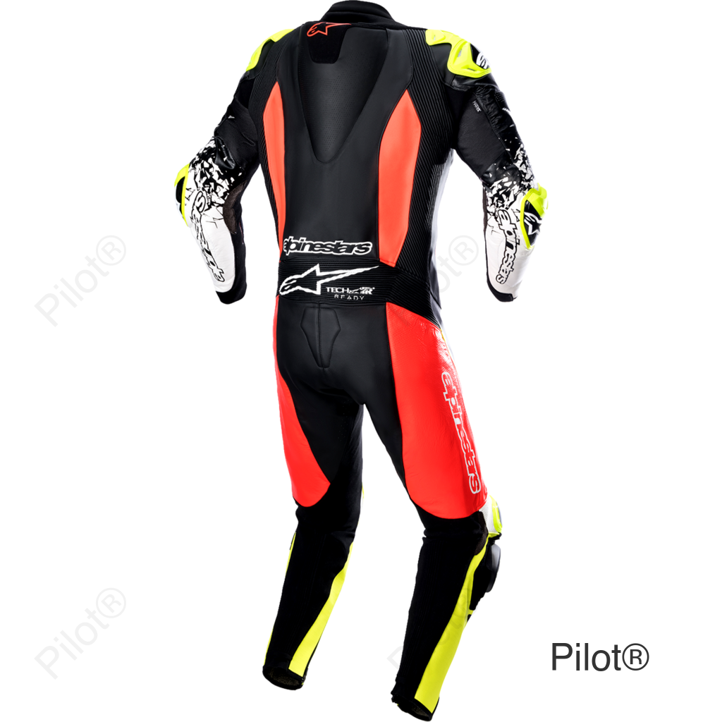 GP Tech v4 Leather Suit - Black/Red/Yellow Fluorescent - US 44 / EU 54