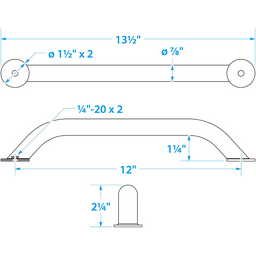 Seachoice Hand Rail, 12 in. Long, 304 Stainless Steel, Accepts 1/4-20 Bolts thumbnail-1