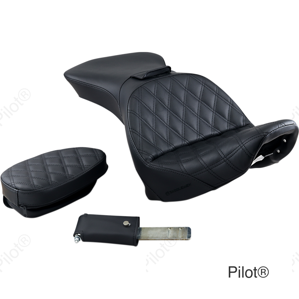 Explorer Seat - With Backrest - Lattice Stitched - Black - FLSTS