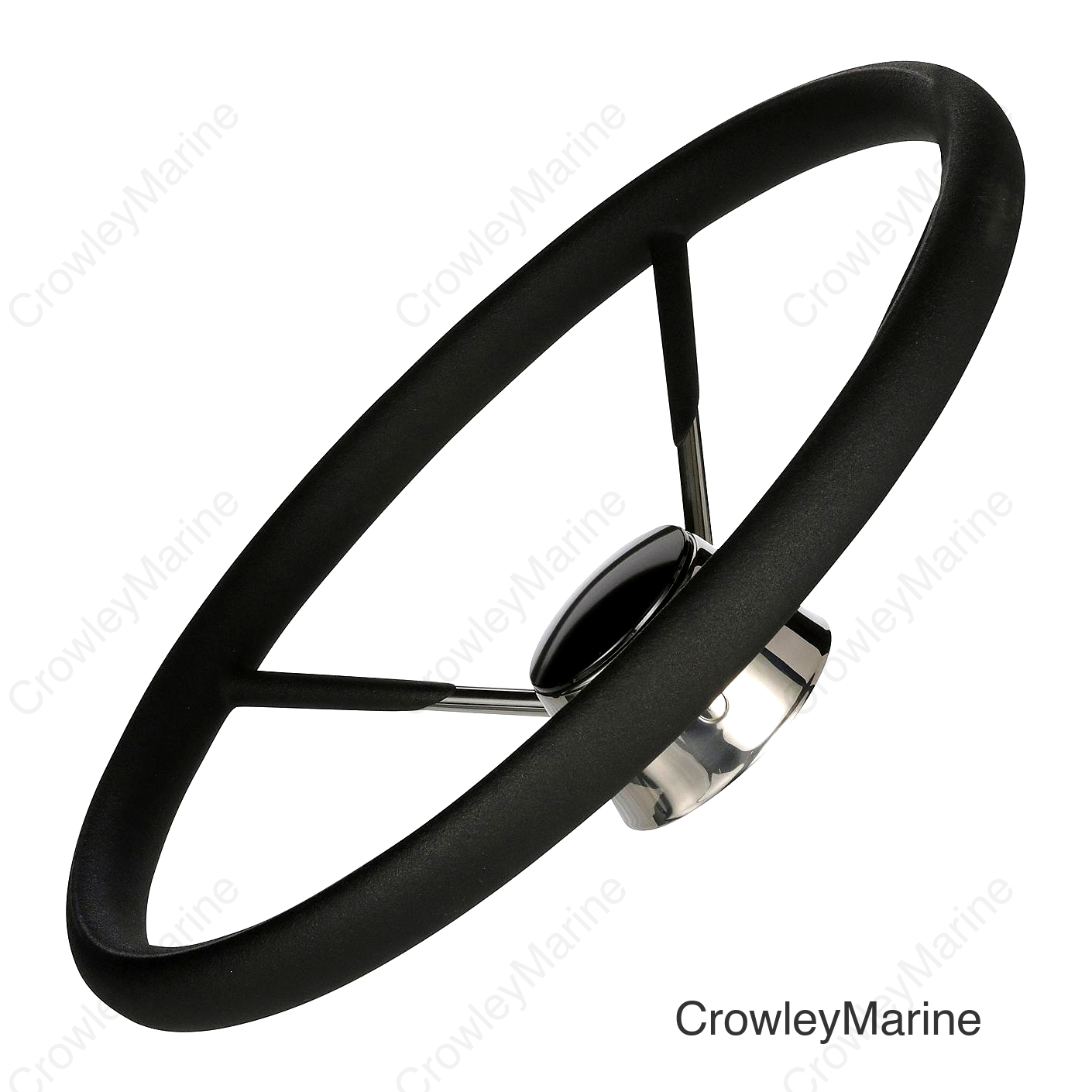 Seachoice 5-Spoke Destroyer Steering Wheel w/ Permanent Foam Grip, Stainless Steel, Black Center Cap