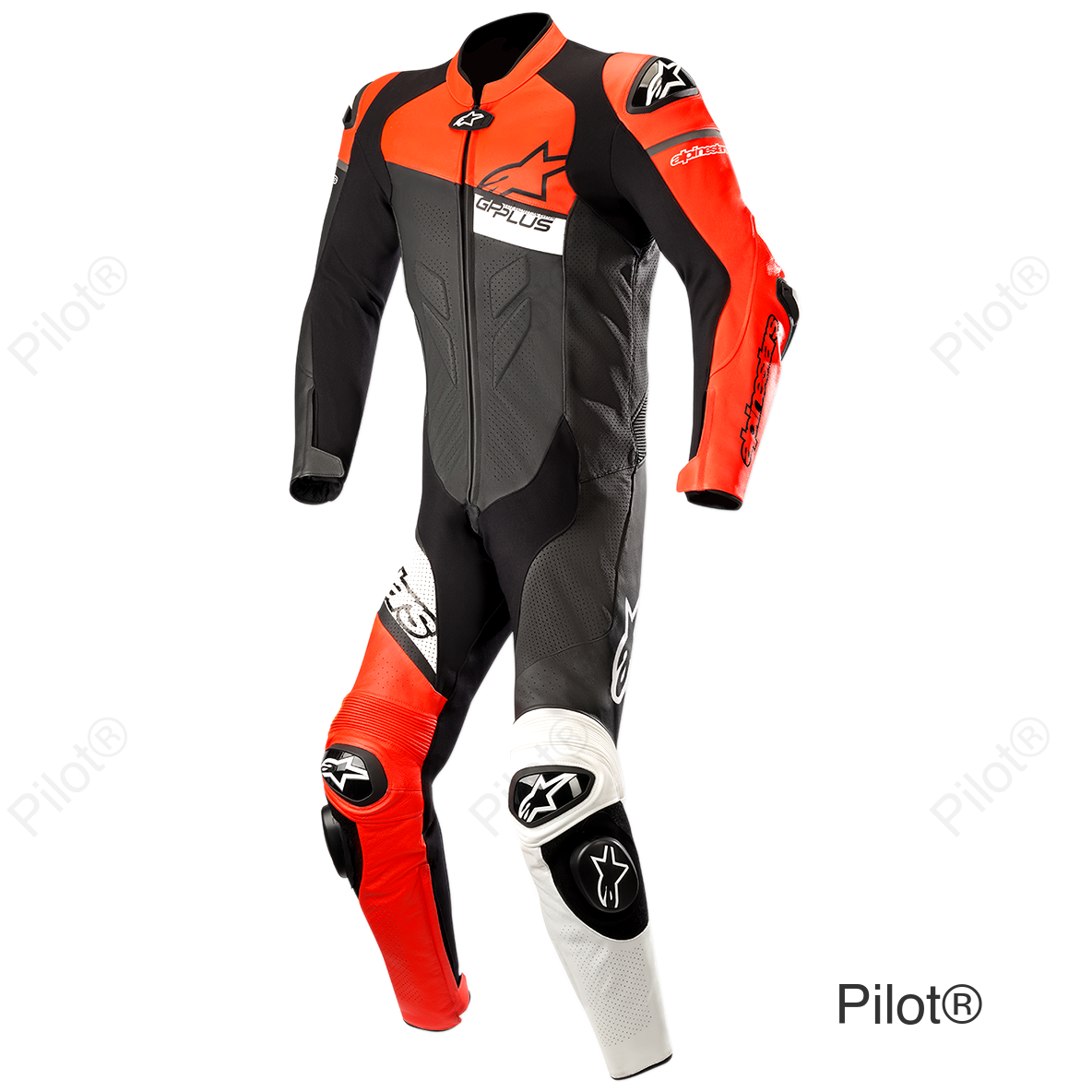 GP Plus Venom 1-Piece Leather Suit - Black/Red Fluorescent/White - US 48 / EU 58