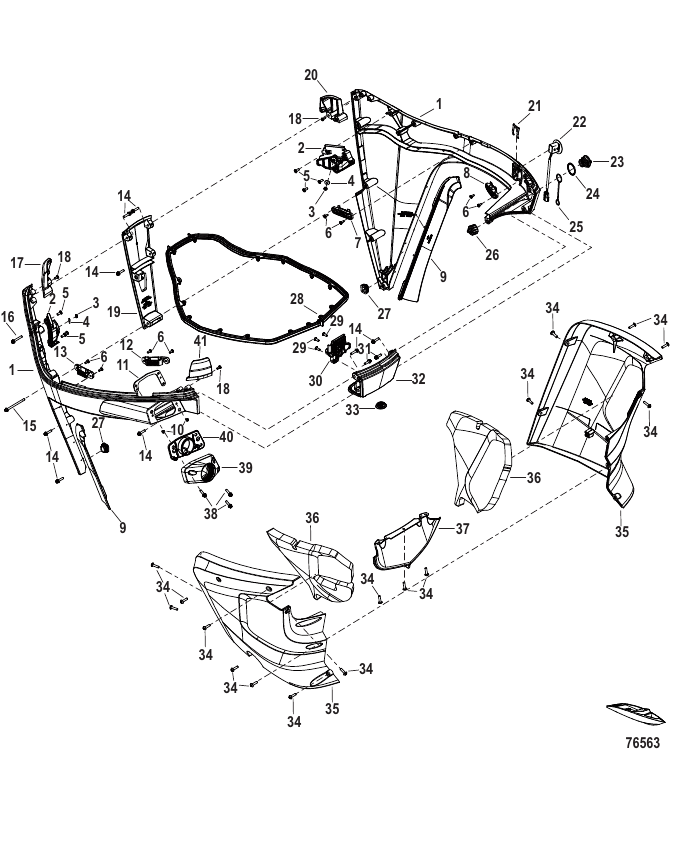 Serial Range Outboard 500R Racing (4-STROKE)(4.6L)(V8) - 1E099432 & Up - Lower Cowl