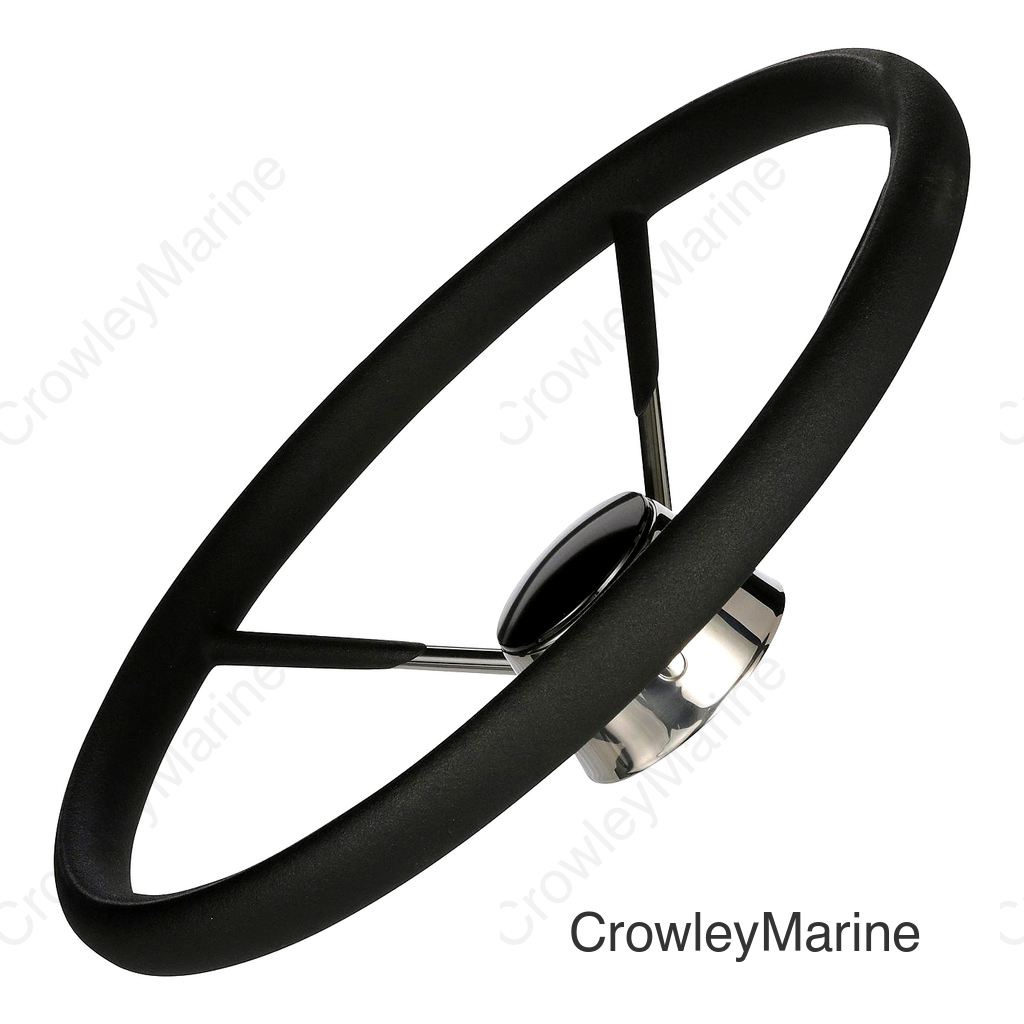 Seachoice 5-Spoke Destroyer Steering Wheel w/ Permanent Foam Grip, Stainless Steel, Black Center Cap