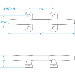 Seachoice Stainless Steel Hollow Base 6 In. Boat Dock and Anchor Line Cleat thumbnail-0