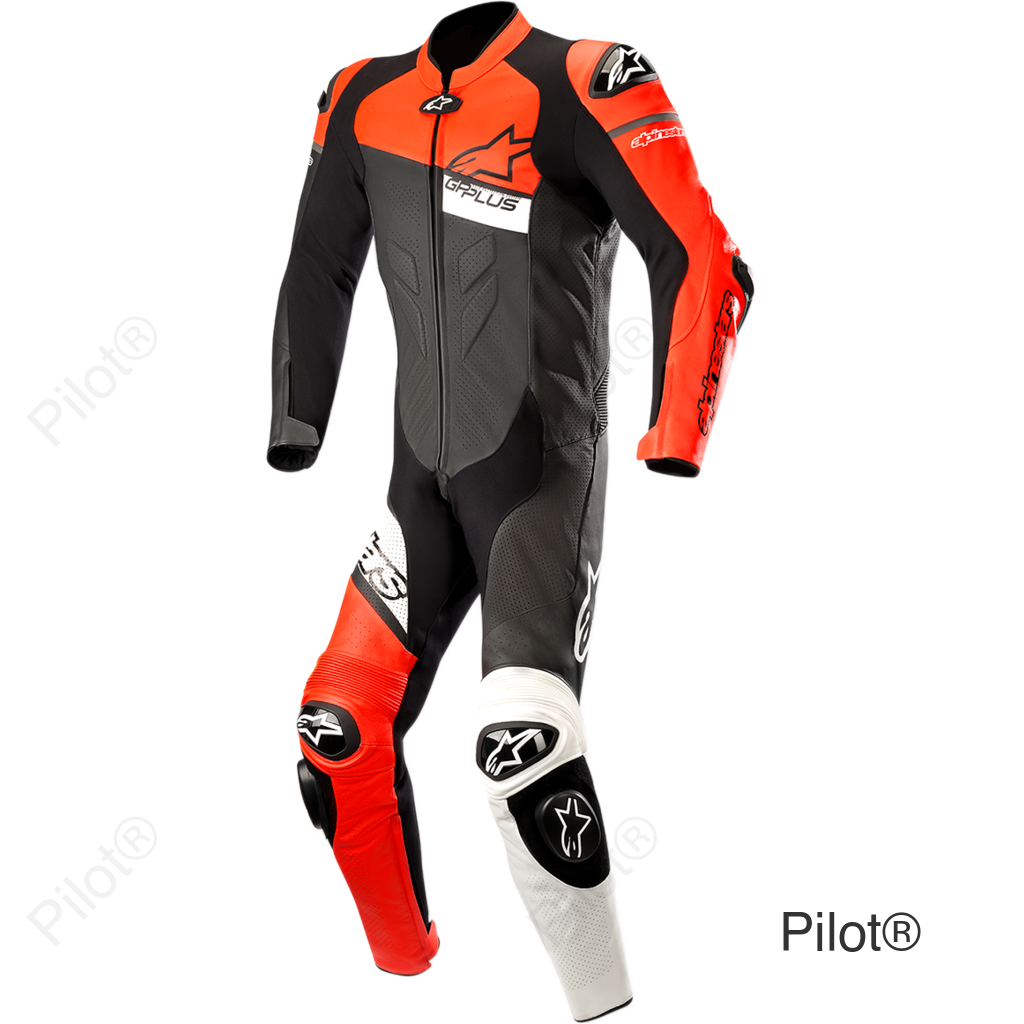GP Plus Venom 1-Piece Leather Suit - Black/Red Fluorescent/White - US 48 / EU 58