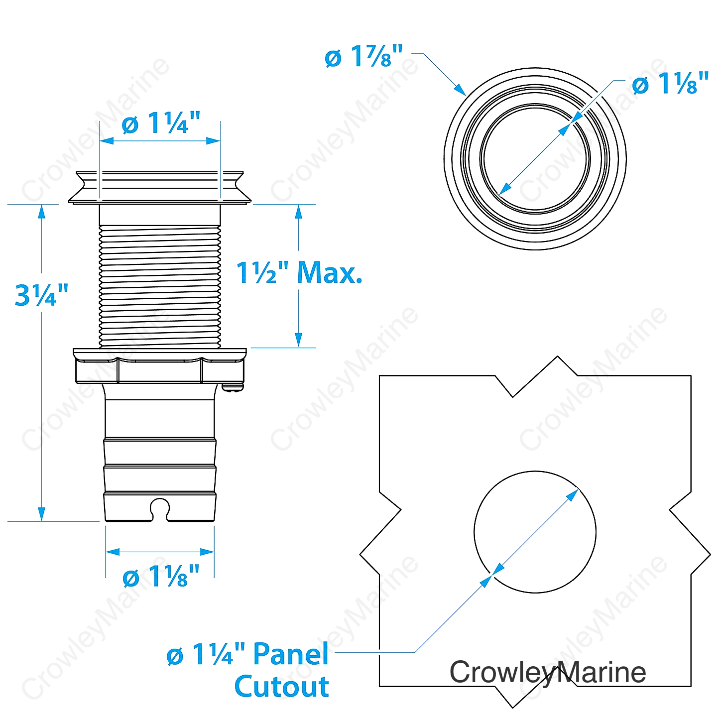 Seachoice Mega-Flow Dripless Thru Hull Fitting, 316 Stainless Steel, Fits 1-1/8 in. Hose, 1-1/2 in. Max. Hull