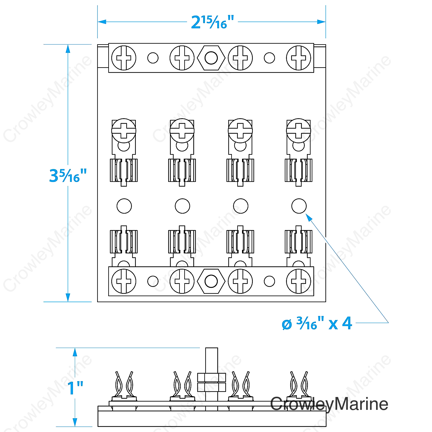 Seachoice 4-Gang Fuse and Terminal Block, Brass Clips and Contacts, SFE 20 Amp of 3AG Fuse