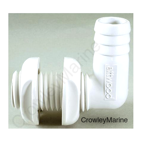 Attwood Thru Hull Connector For Hose, White, 90 Degree - 3/4"