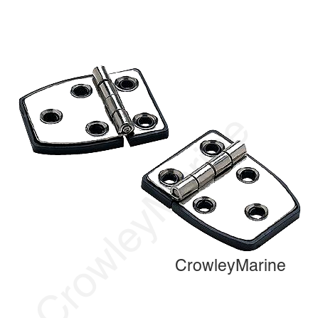 SeaChoice 50-34351 (2) 2-1/4" x 1-1/2" Polished Stainless Steel 3/4" Short Side Hinges with Black Nylon Base Plate