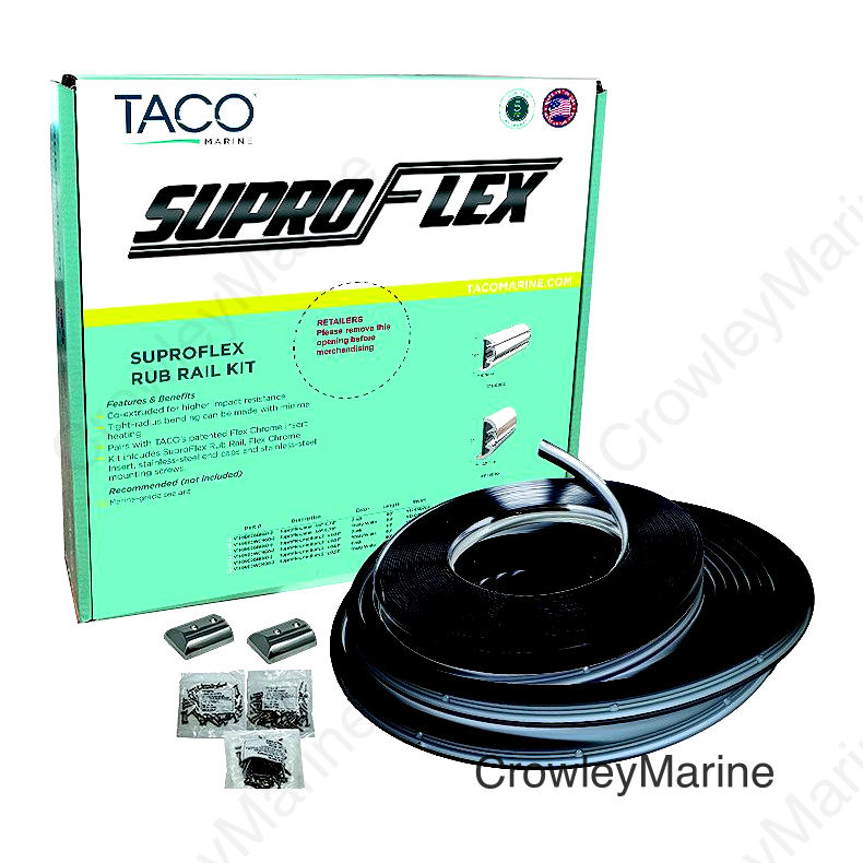 TACO V119991BBK602 Semi-Rigid SuproFlex Small Rub Rail Kit w/Flexible Vinyl Overlay Insert, 1-5/8" X 7/8", Black