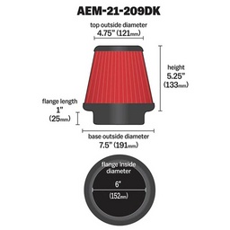 AEM 6 in x 5 in Dryflow Conical Air Filter thumbnail-2