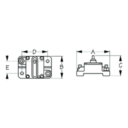 Sea-Dog 4208741 Hi-Amp Surface Mount Resettable Circuit Breaker,  60 amps, A=2-7/8" B=1-7/8" C=1-3/4" D=2-3/16" E=1-1/16", 48 Volts thumbnail-1