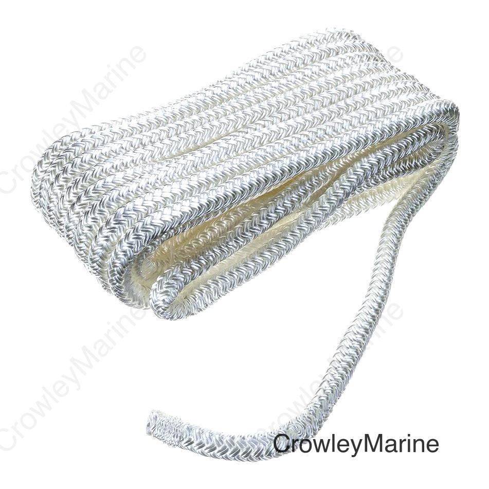 Seachoice Double-Braid Nylon Dock Line w/ Eye Splice, Pre-Shrunk, Heat Stabilized, 3/8 In. X 20 Ft., White