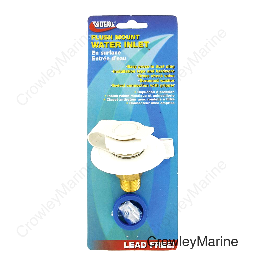 Valterra Flush Mount MPT Plastic Flange Brass Check Valve RV Water Inlet | Includes Screws, Putty Tape & Teflon Tape