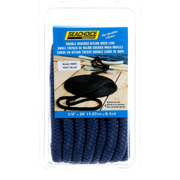 Seachoice Double-Braid Nylon Dock Line w/ Eye Splice, Pre-Shrunk, Heat Stabilized, 1/2 In. X 20 Ft., Navy Blue thumbnail-1