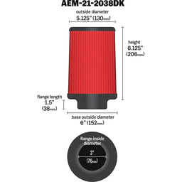 AEM 3 in Short Neck 8 in Element Filter thumbnail-3