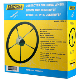 Seachoice 5-Spoke Destroyer Steering Wheel w/ Permanent Foam Grip, Stainless Steel, Black Center Cap thumbnail-5