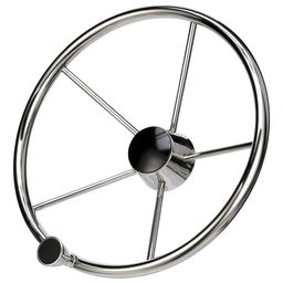 Seachoice 5-Spoke Destroyer Steering Wheel w/ Turning Knob, Stainless Steel, Black Center Cap thumbnail-1