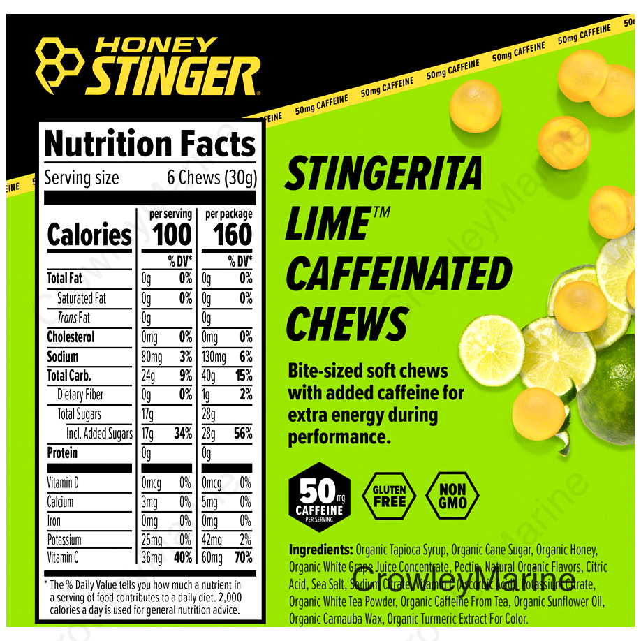 Honey Stinger Caffeinated Energy Chews - Stingerita Lime Box of 12 Packets