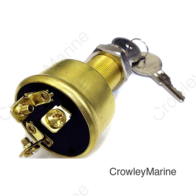 Sierra Conventional 3 Position 1 1/8" Brass 3 Screw Terminal 12V 15 Amp Ignition Starter Switch