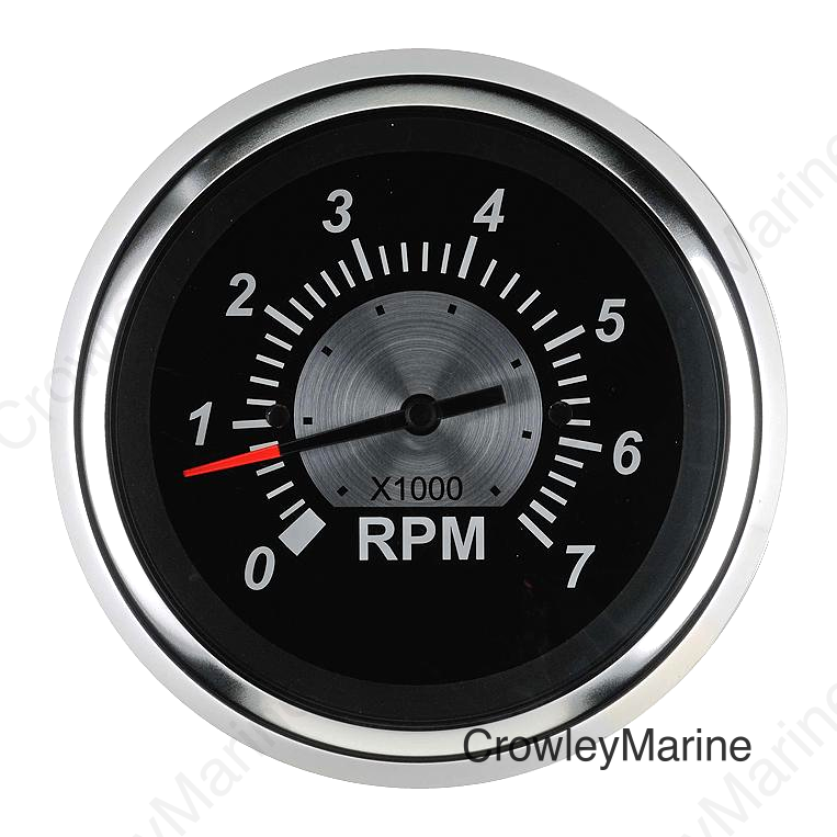 Sierra 67363P Black Sterling Series 3" Stainless Steel Outboard & 4 Stroke Gas Engine 0-7000 RPM Dial Range Tachometer with Outboard Alternator or Coil Sender Code